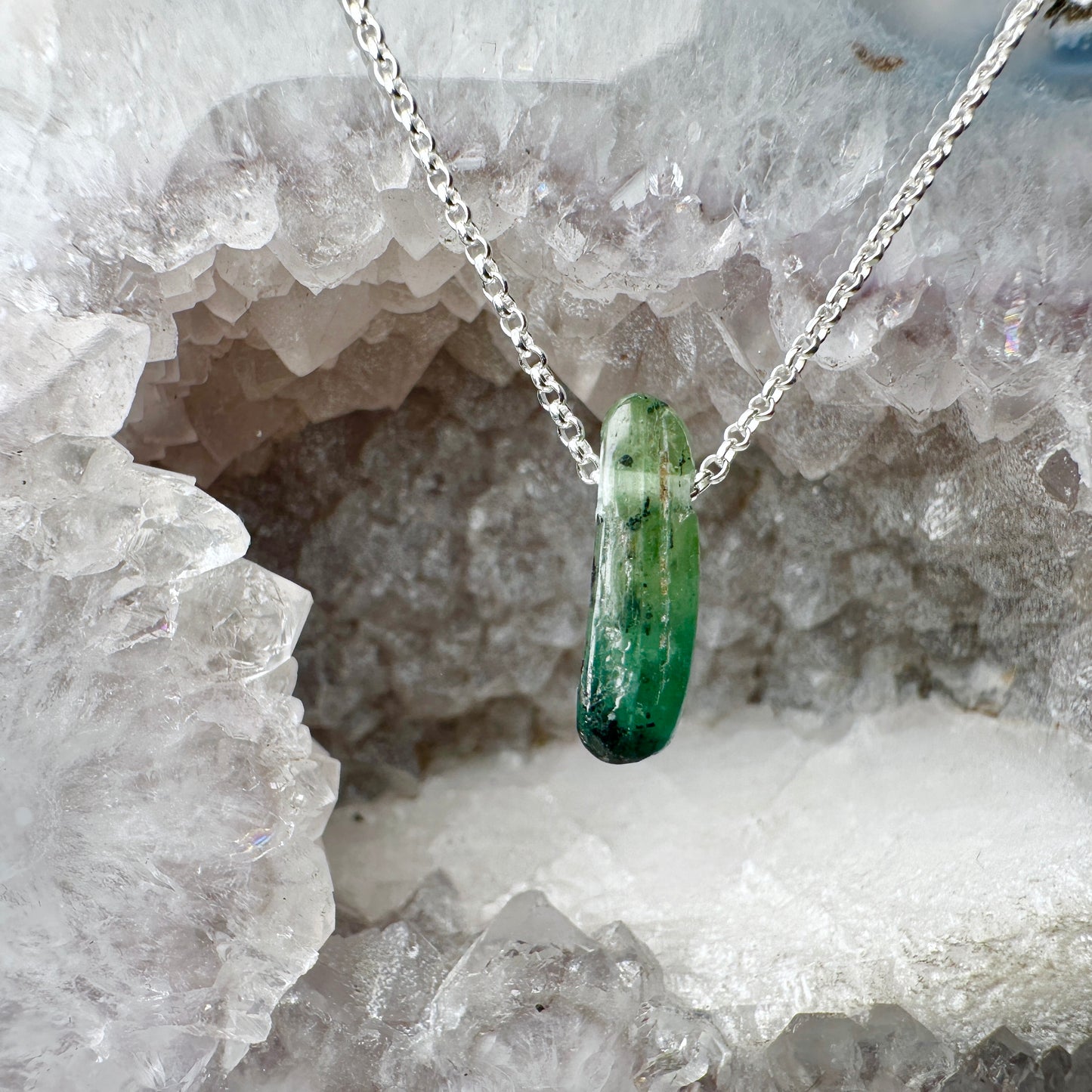 Green Kyanite Floating Necklace | Sterling Silver