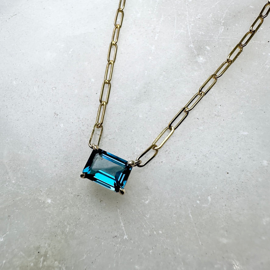 London Blue Topaz Solitaire Necklace | 14k Yellow Gold