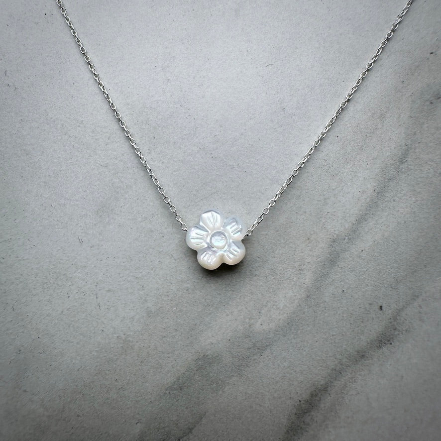 Mother Of Pearl Cherry Blossom Floating Necklace | Sterling Silver