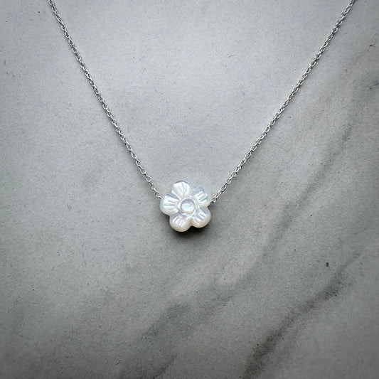 Mother Of Pearl Cherry Blossom Floating Necklace | Sterling Silver