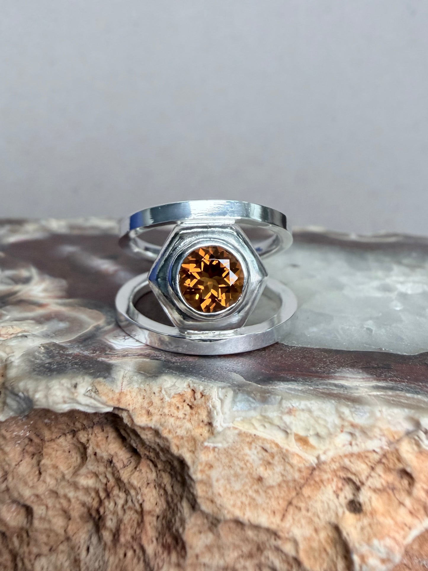 Madiera Fire Citrine Split Band Ring | Sterling Silver