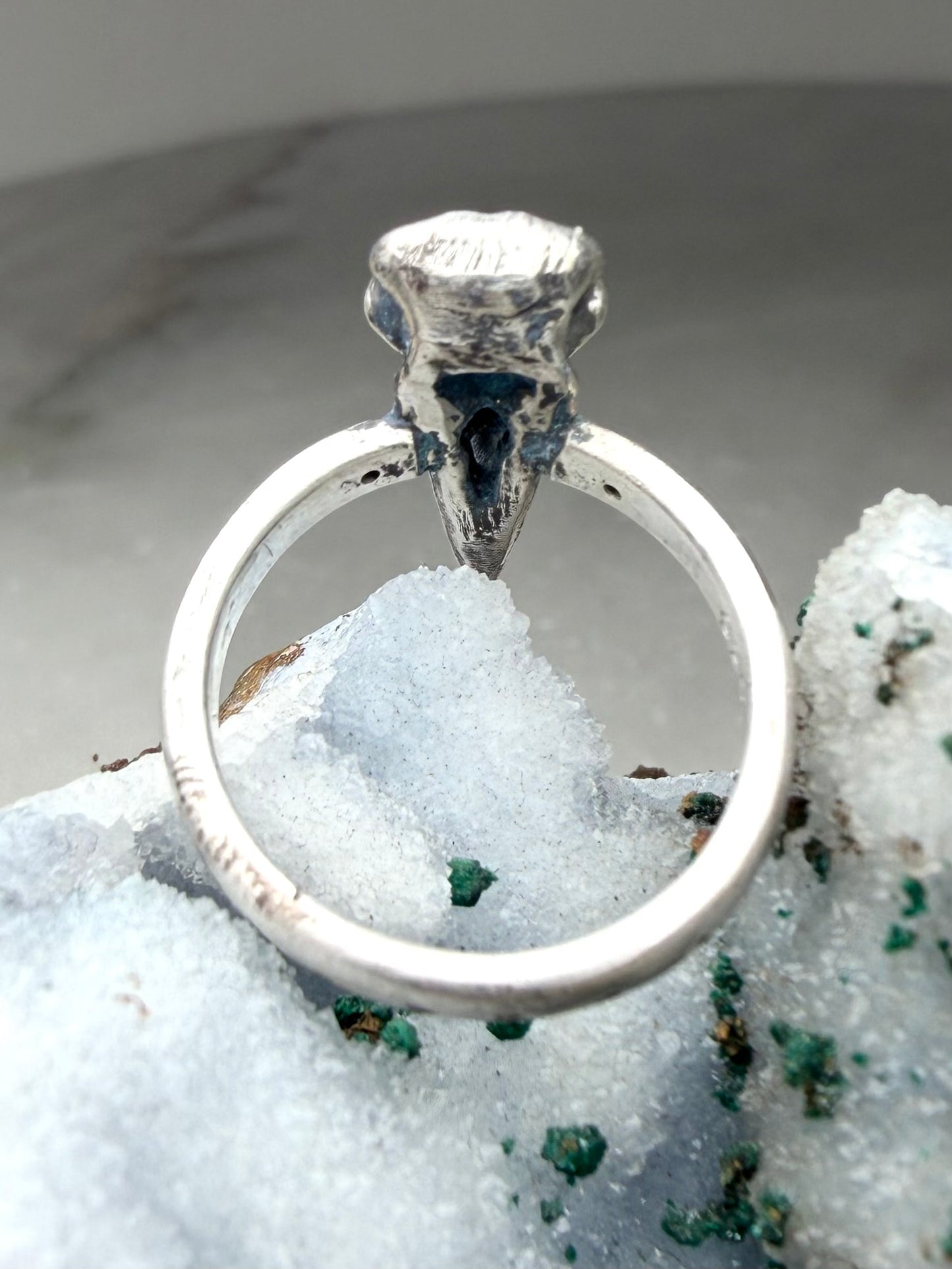 Raven Skull Ring with Black Spinel | Sterling Silver