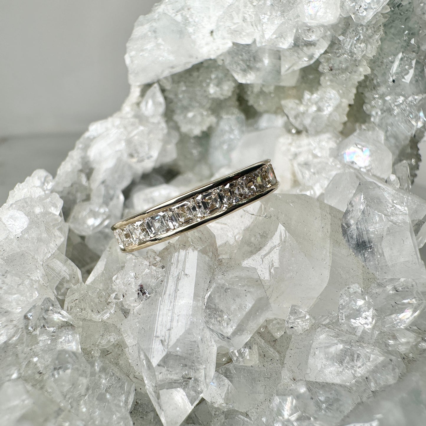 Channel Set Band with Asscher Cut Diamonds | 14k Yellow Gold