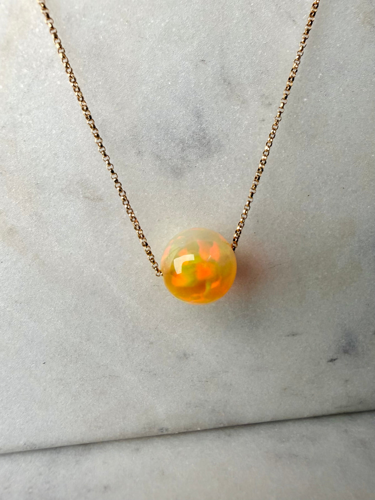 Ethiopian Opal Floating Necklace | 14k Yellow Gold