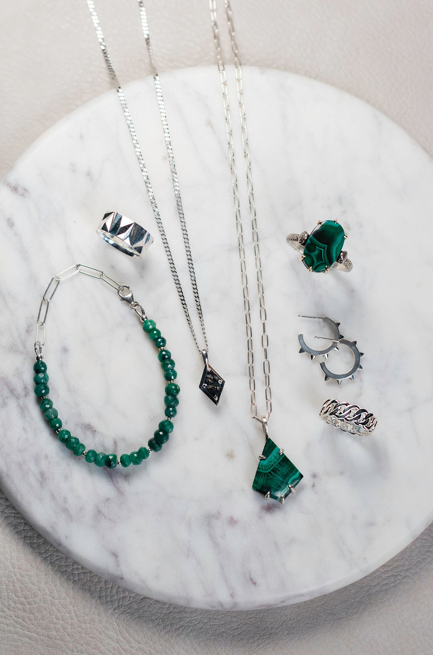 Geometric Malachite Pendant | Sterling Silver