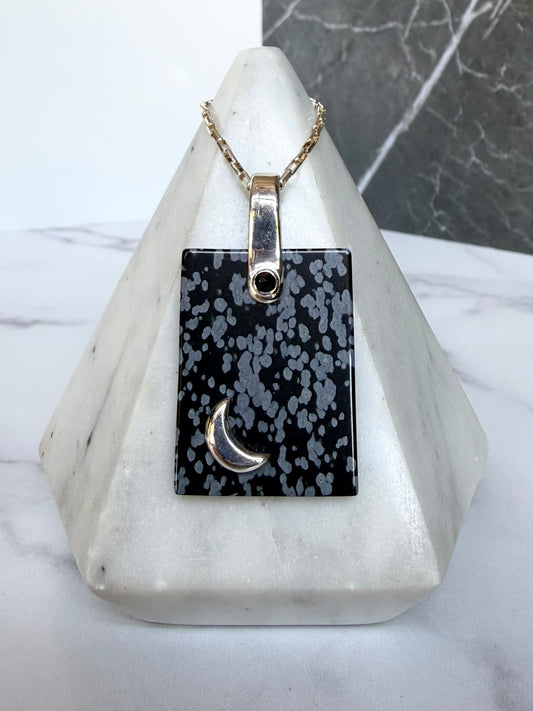 Black Spinel & Snowflake Obsidian Pendant | Sterling Silver