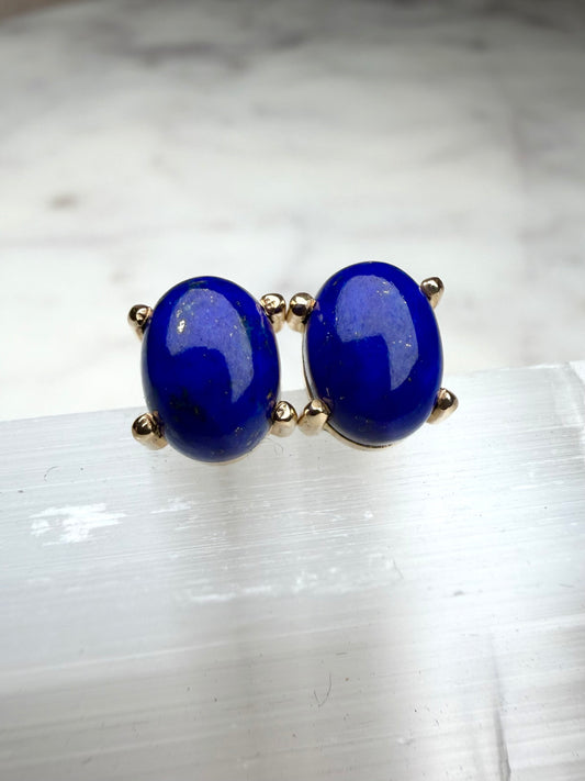 Lapis Lazuli Stud Earrings | 14k Yellow Gold