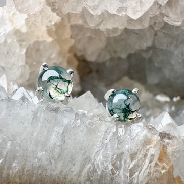 Moss Agate Stud Earrings | Sterling Silver