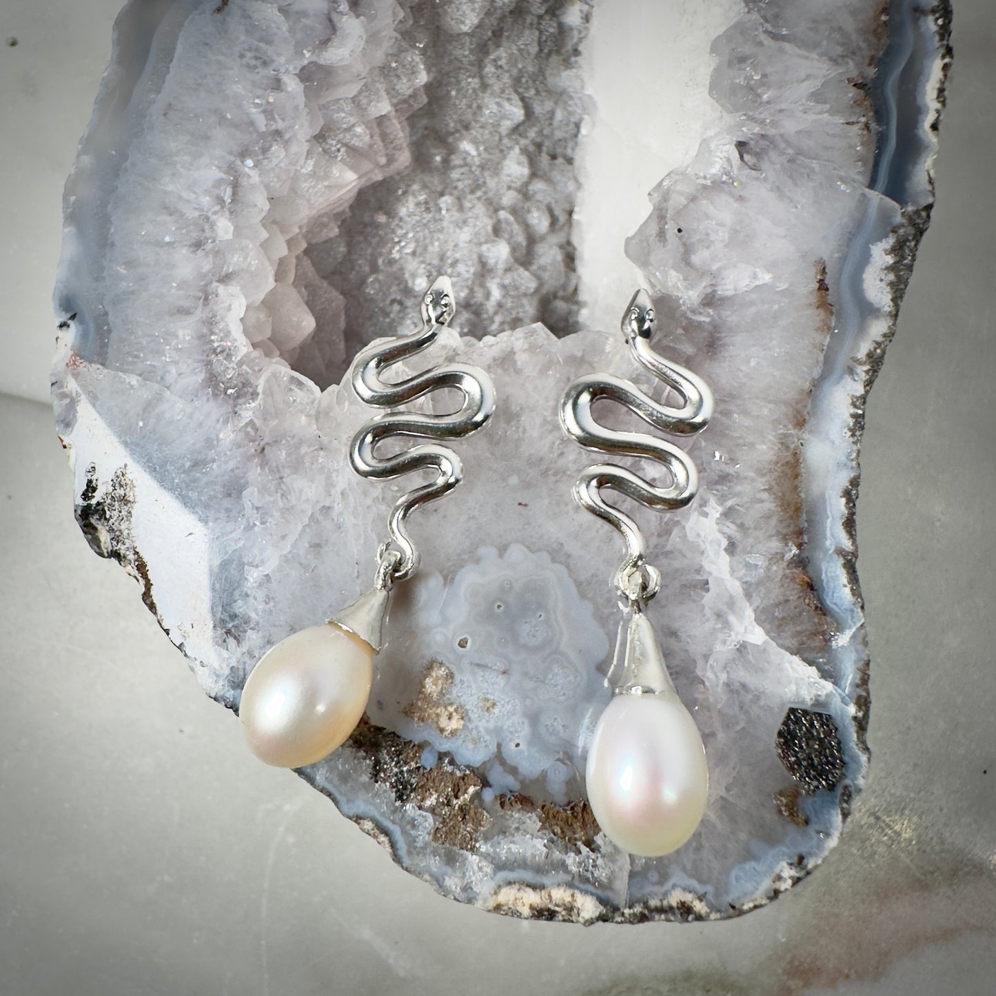 Snake Pearl Drop Earrings