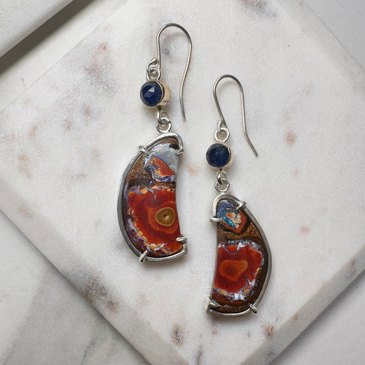 Boulder Opal & Sapphire Earrings