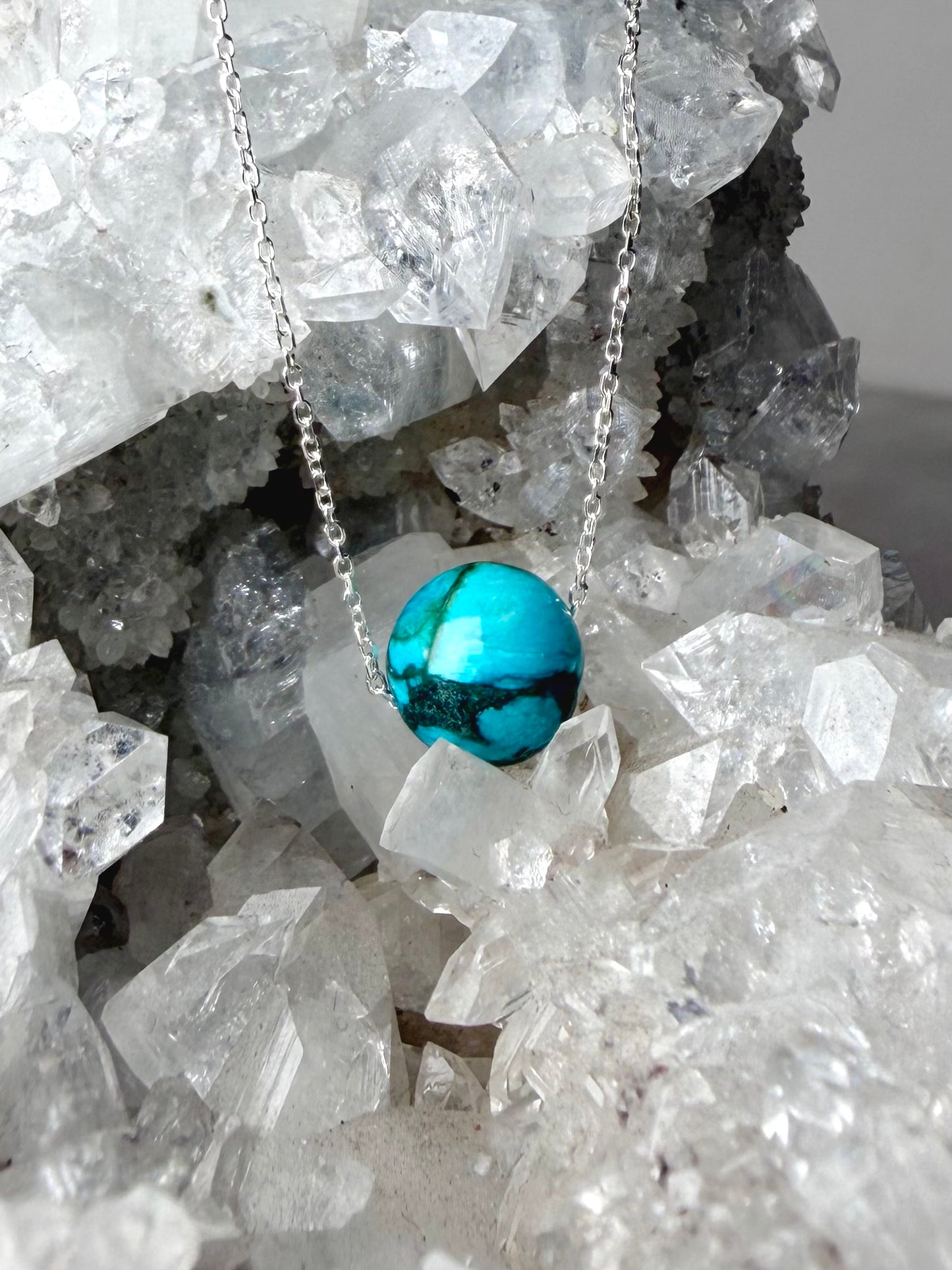 Chrysocolla Floating Necklace | Sterling Silver
