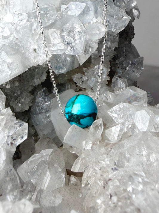Chrysocolla Floating Necklace | Sterling Silver