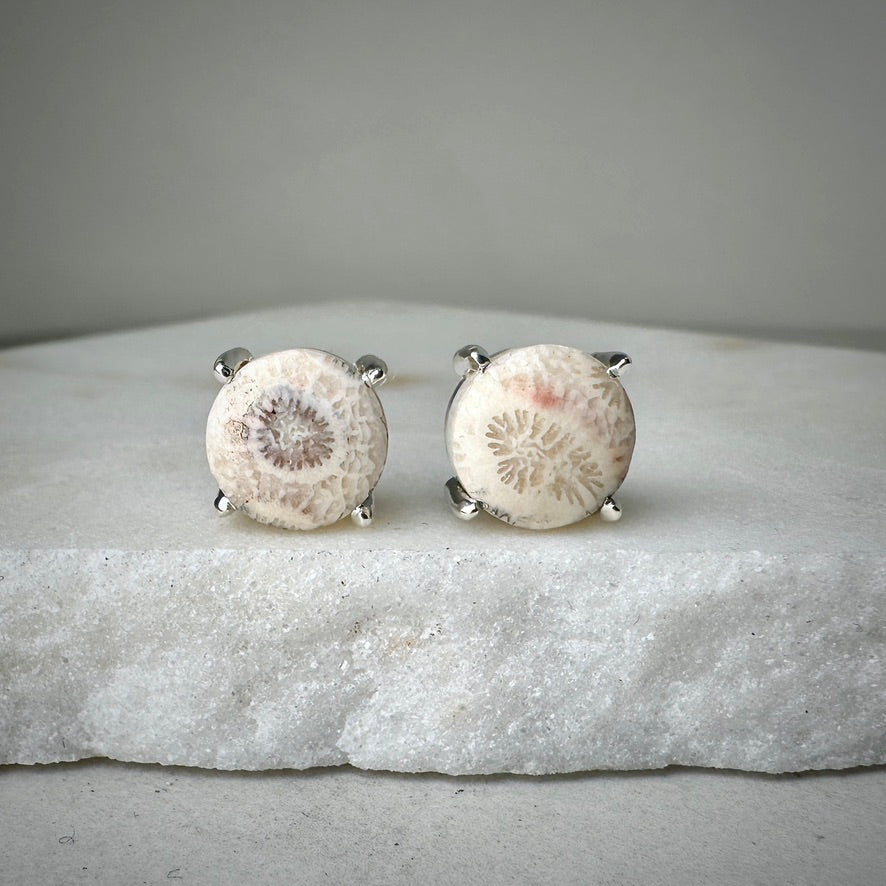 Fossilized Coral Stud Earrings | Sterling Silver
