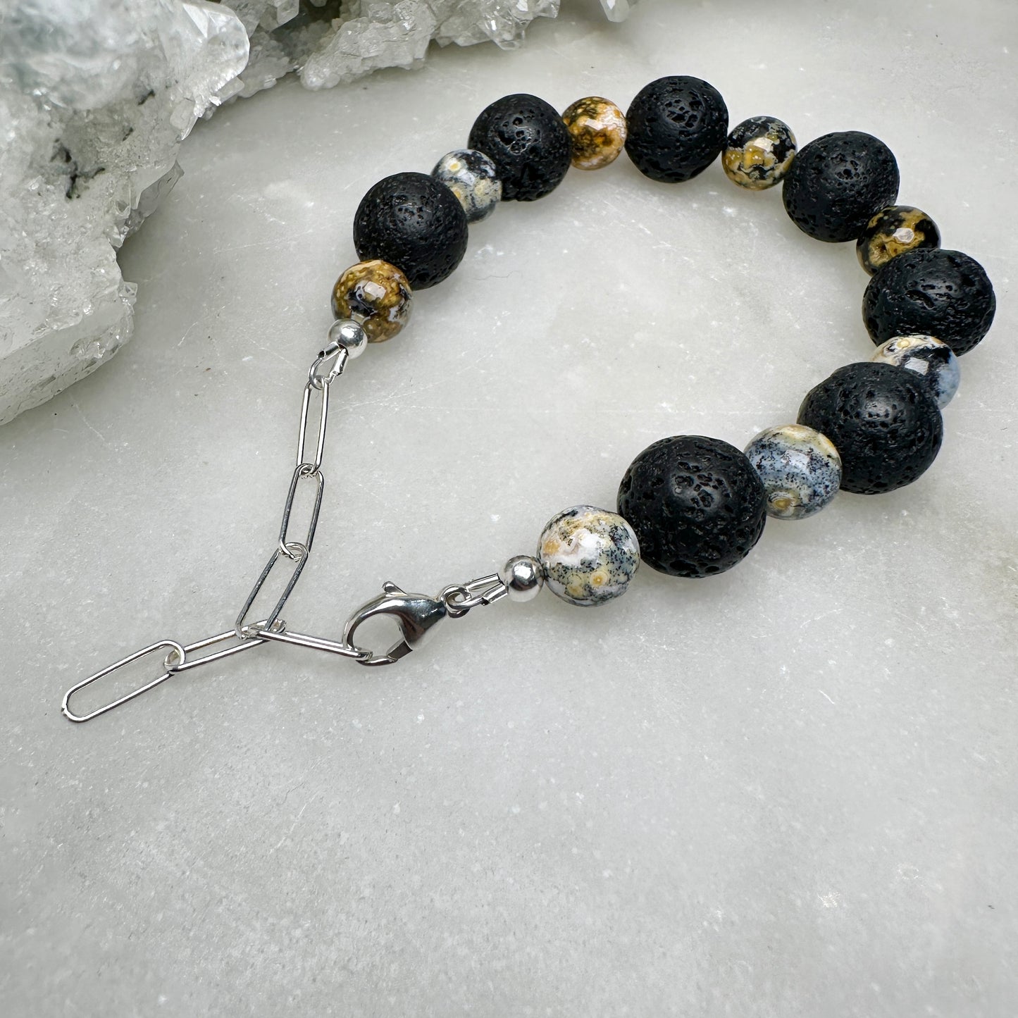 Lava Stone & Dendritic Opal Bracelet | Sterling Silver