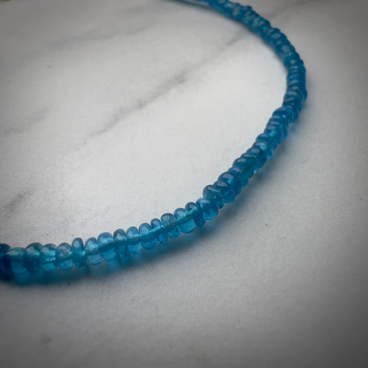 Blue Apatite Beaded Bracelet | Sterling Silver | Adjustable
