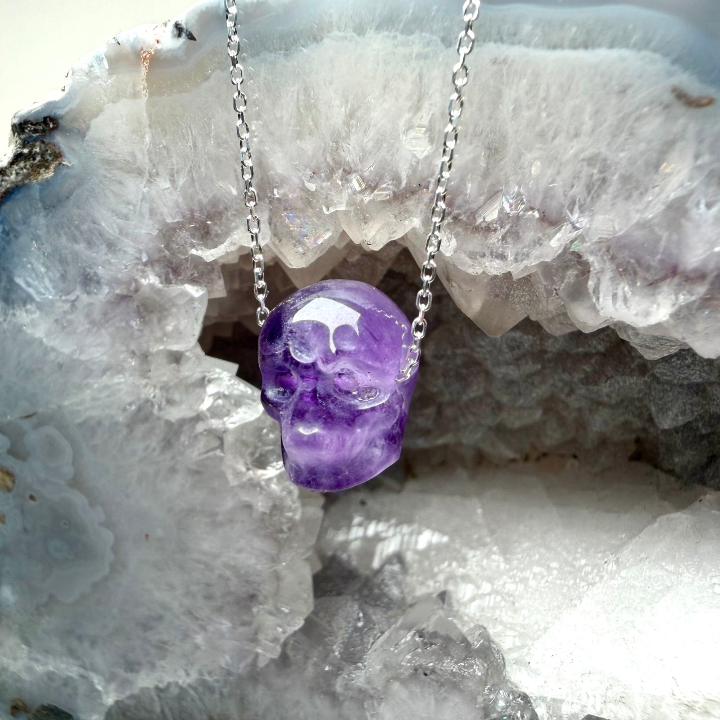 Amethyst Skull Floating Necklace | Sterling Silver