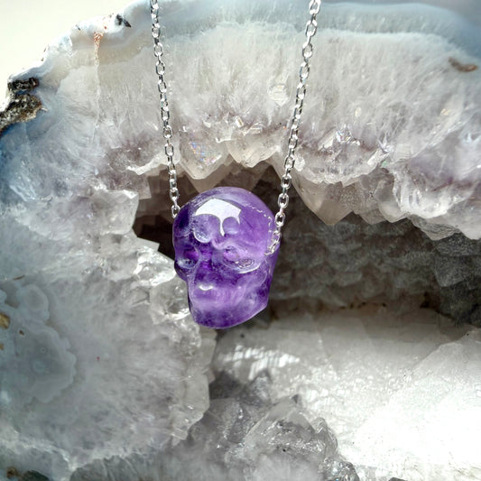 Amethyst Skull Floating Necklace | Sterling Silver