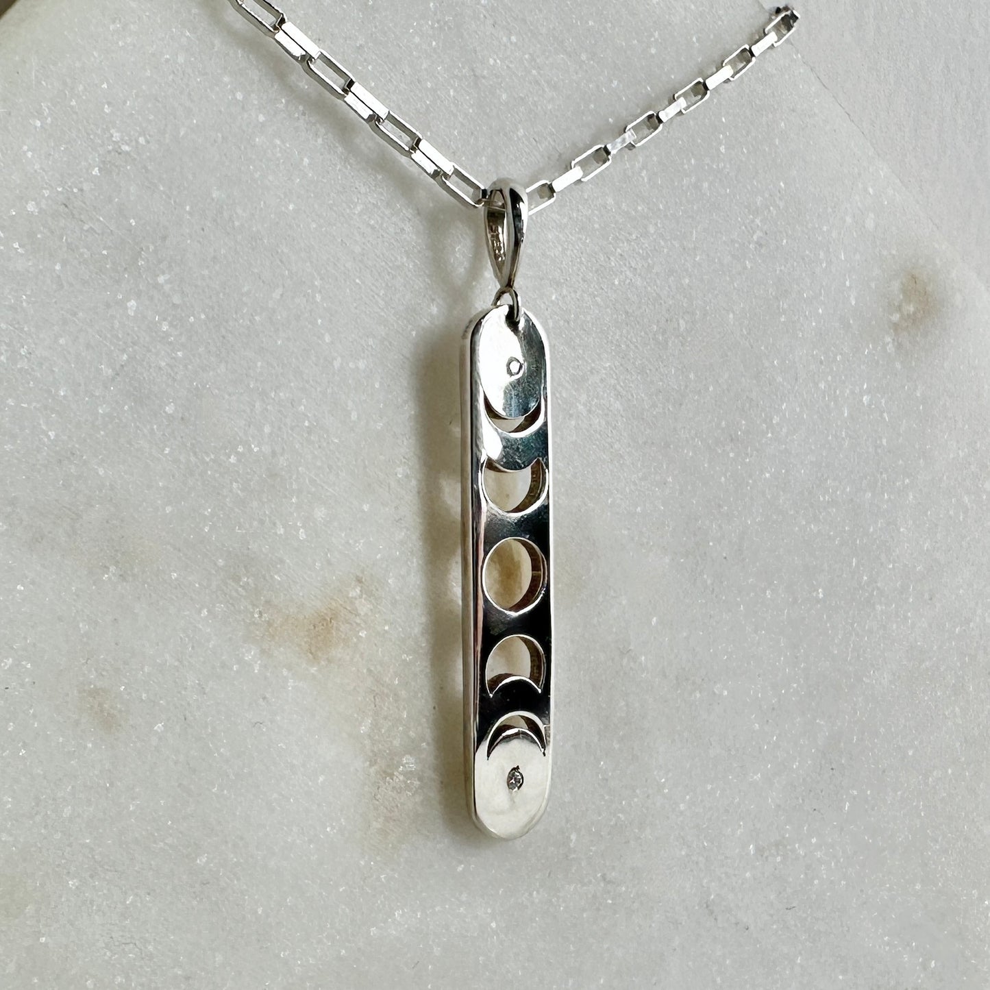 Moon Phase Bar Pendant with Natural Diamonds | Sterling Silver