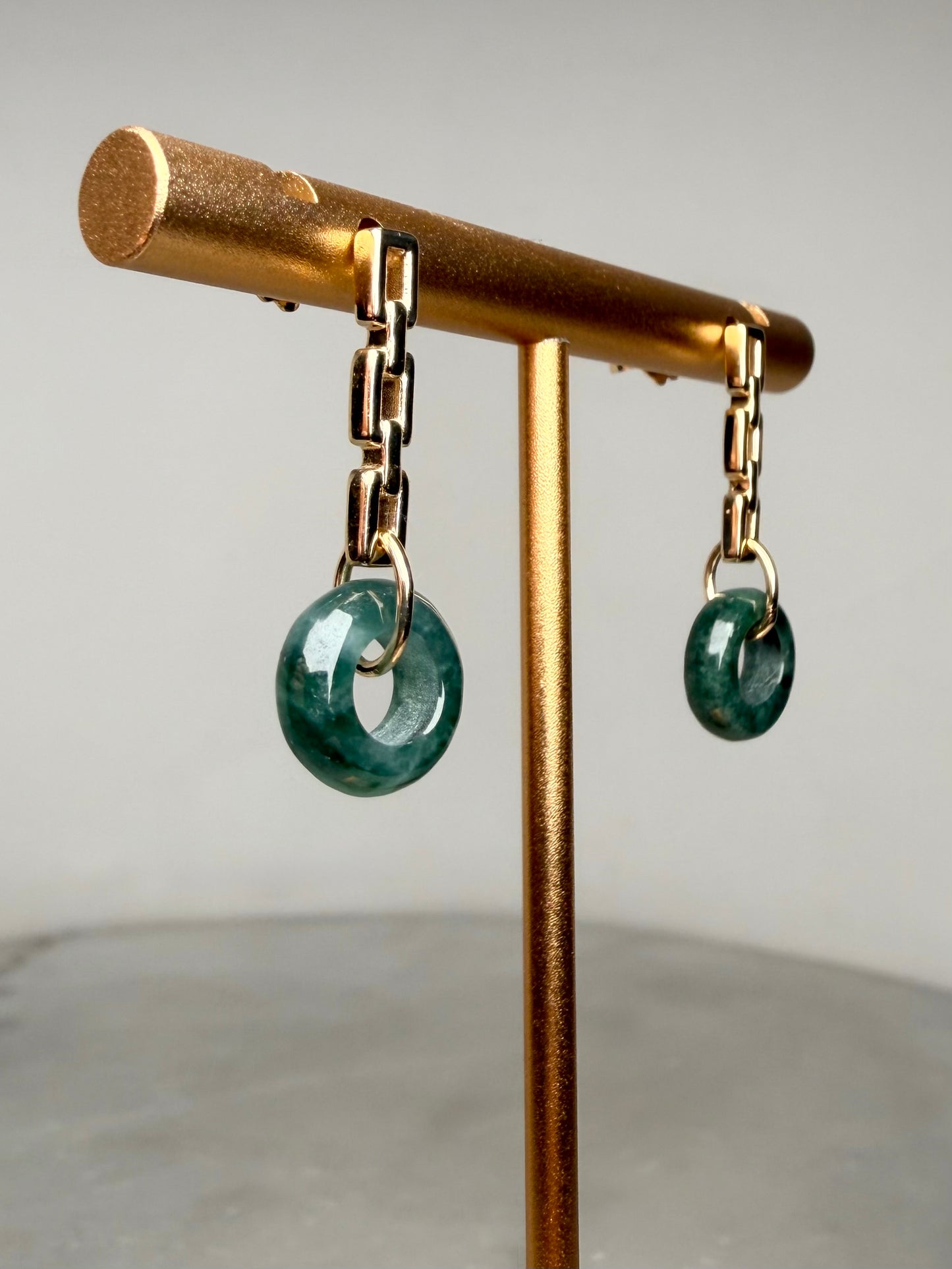 Guatemalan Jade Chain Link Earrings | 14k Yellow Gold