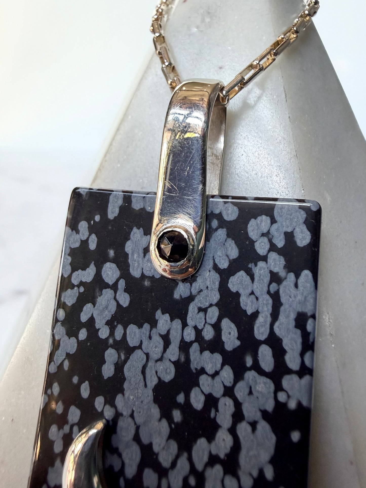 Black Spinel & Snowflake Obsidian Pendant | Sterling Silver