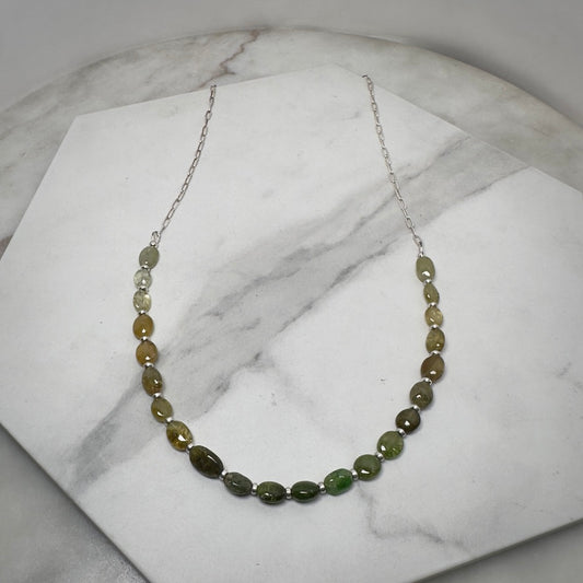 Green Grossular Garnet Ombre Necklace with Paperclip Chain