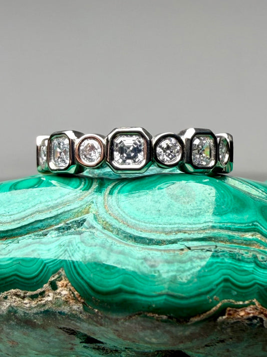 Asscher & Round Diamond Band | 14k White Gold