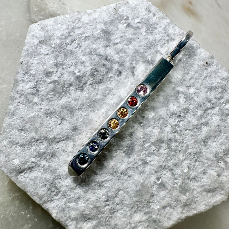 Rainbow Sapphire Bar Charm Pendant | Sterling Silver