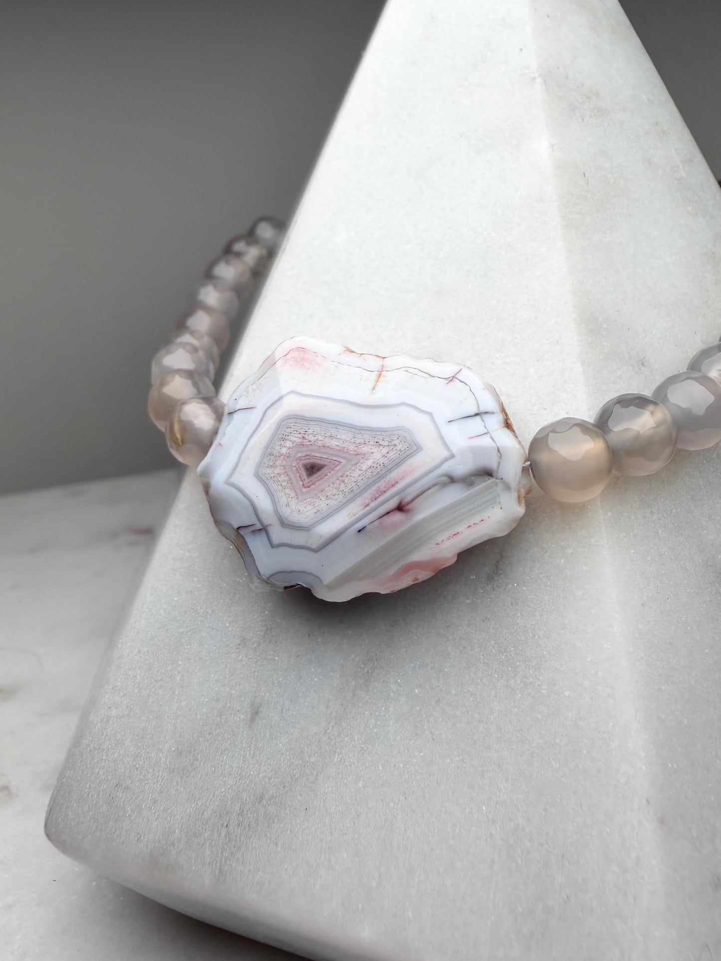 Botswana Agate Beaded Bracelet | Sterling Silver
