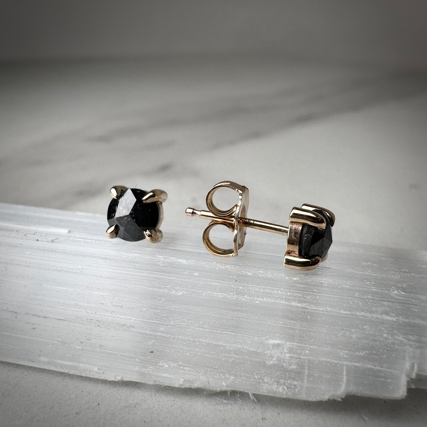 Black Diamond Stud Earrings | 14k Yellow Gold