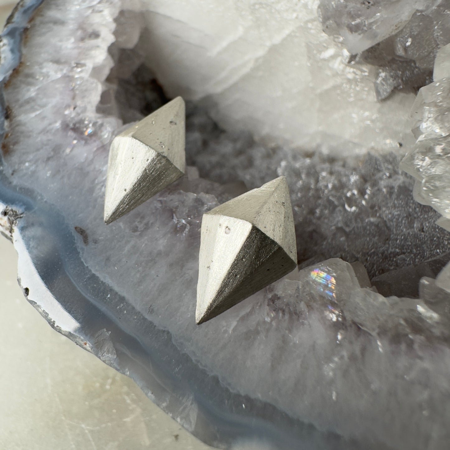 Diamond Shaped Geometric Stud Earrings | Sterling Silver