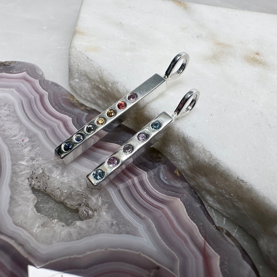 Rainbow Sapphire Bar Charm Pendant | Sterling Silver