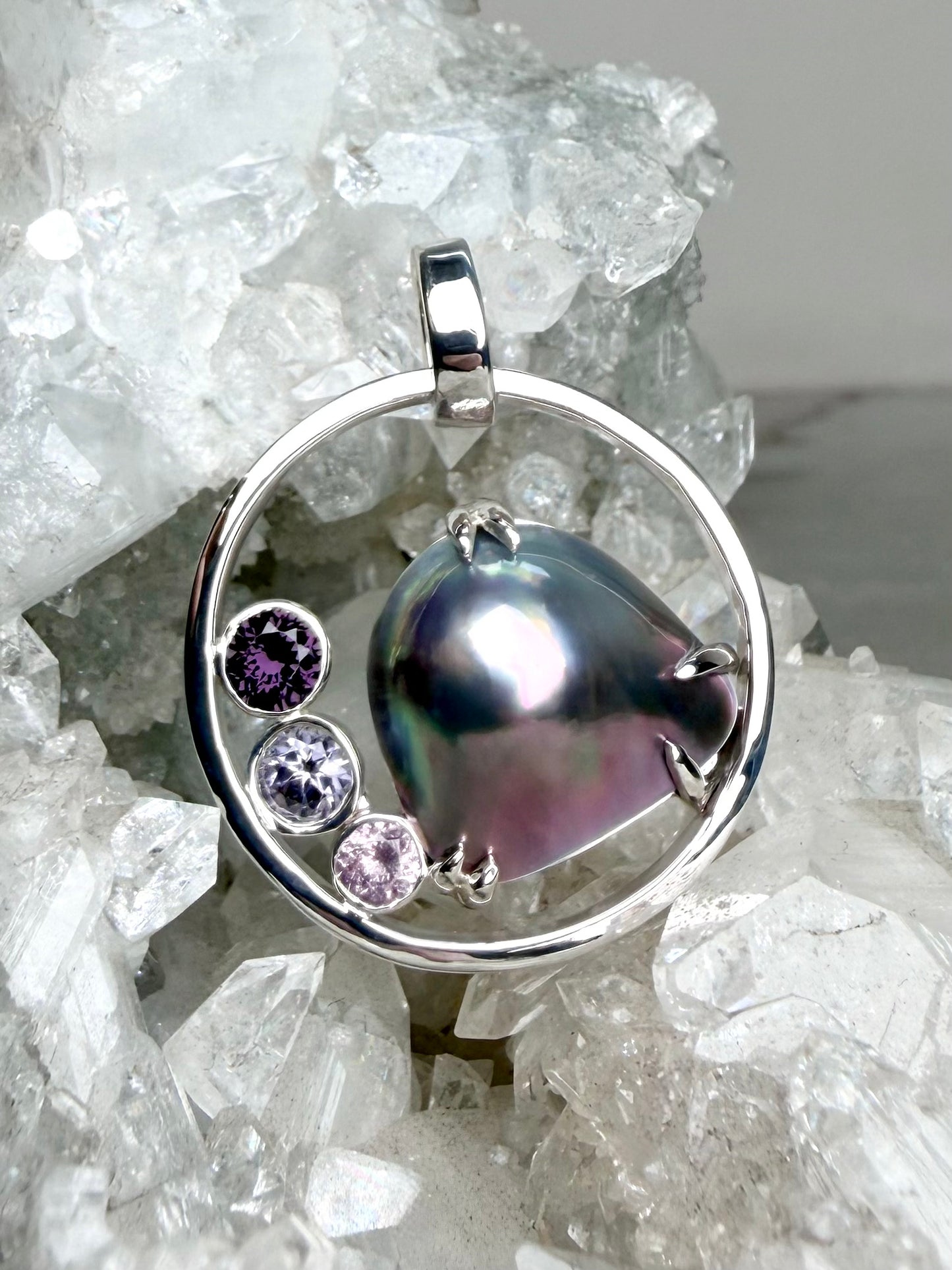 Mabé Pearl & Purple Spinel Pendant | Sterling Silver