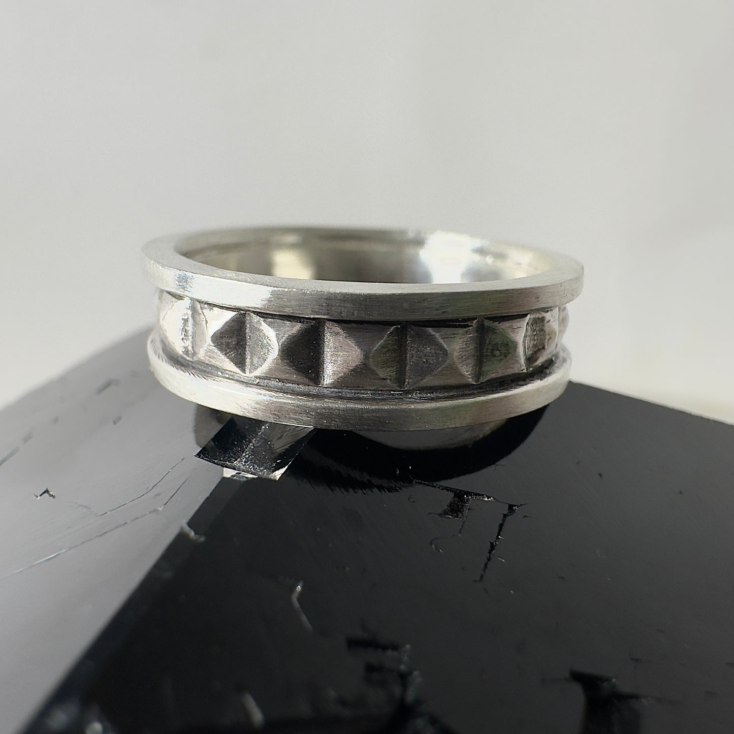 Studded Cigar Band Ring in Sterling Silver