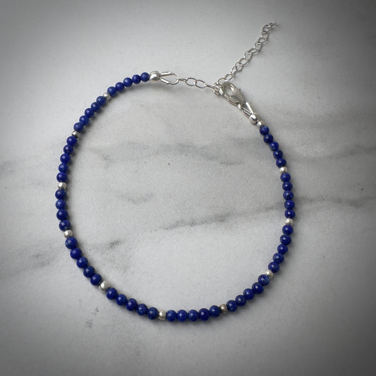 Lapis Lazuli Beaded Bracelet | Sterling Silver | Adjustable