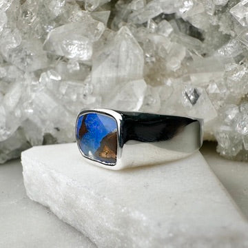 Boulder Opal Signet Ring | Sterling Silver