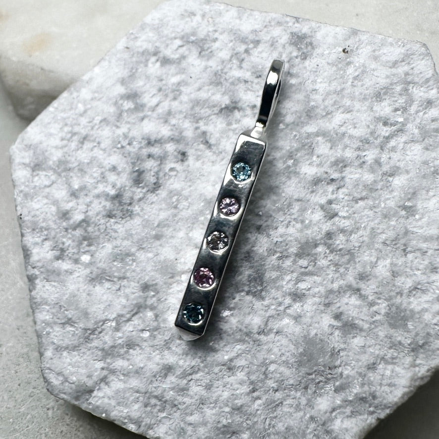 Trans Flag Bar Charm Pendant | Sterling Silver