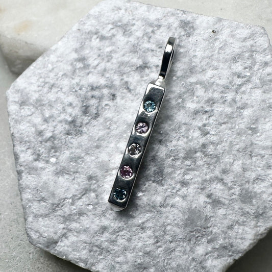 Trans Flag Bar Charm Pendant | Sterling Silver