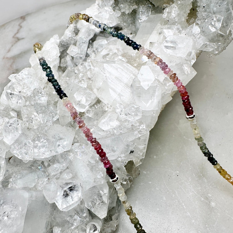 Rainbow Sapphire Beaded Necklace | Sterling Silver