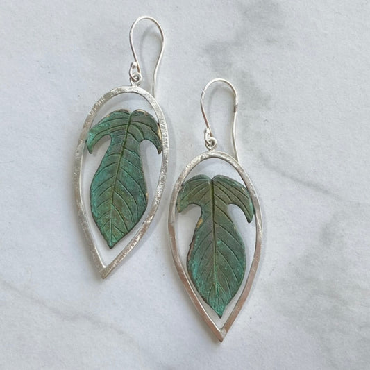 Framed Philodendron Panduriforme Leaf Earrings