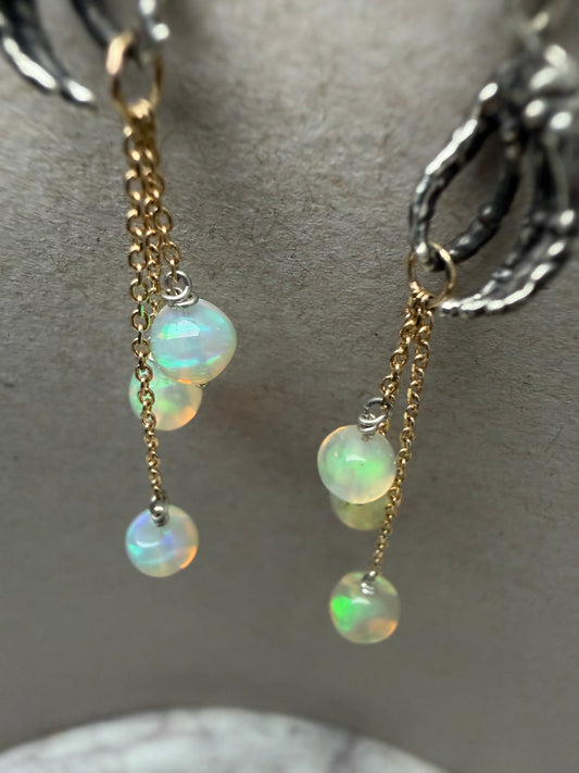 Handiwork Opal & Chrysoberyl Earrings | Two Tone Blackened Silver and 14k Yellow Gold