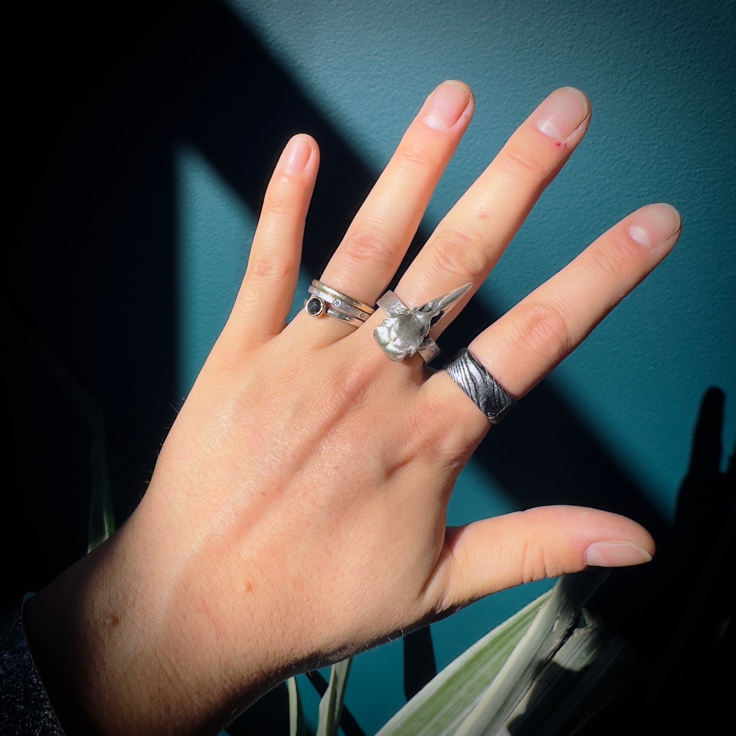 Raven Skull Ring with Wide Band