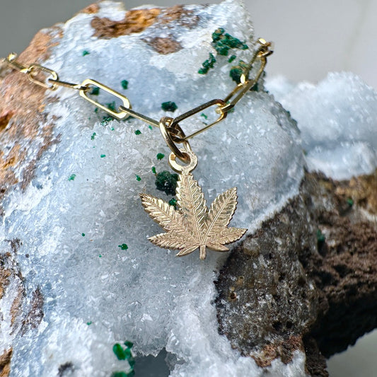 Cannabis Leaf Charm | 14k Yellow Gold