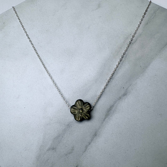 Obsidian Cherry Blossom Floating Necklace | Sterling Silver