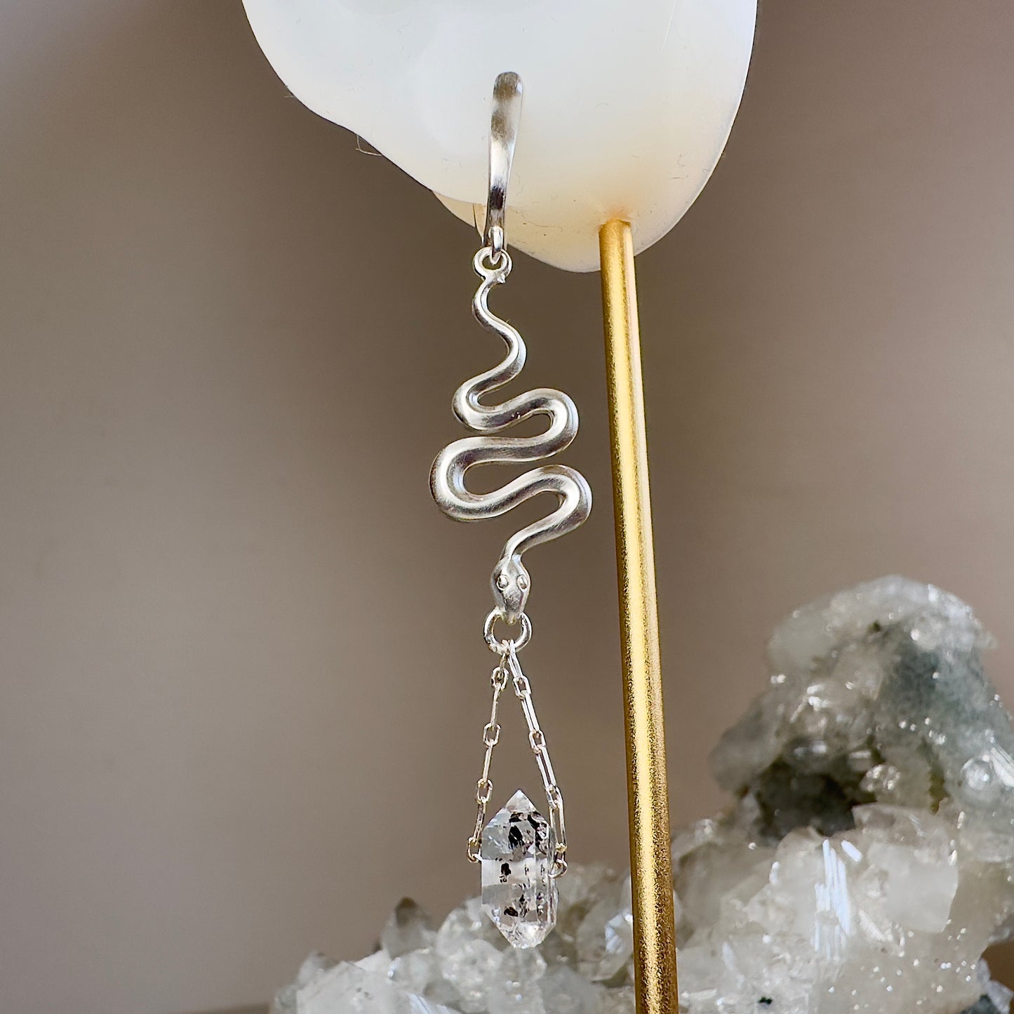 Serpent +Diamond Quartz Earring