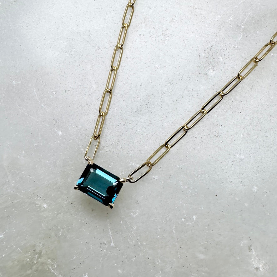 London Blue Topaz Solitaire Necklace | 14k Yellow Gold