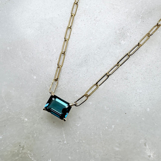 London Blue Topaz Solitaire Necklace | 14k Yellow Gold