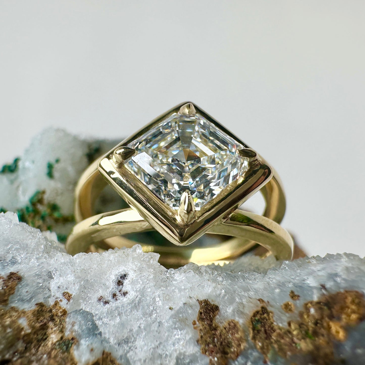 Asscher Cut Diamond Double Band Ring | 18k Yellow Gold