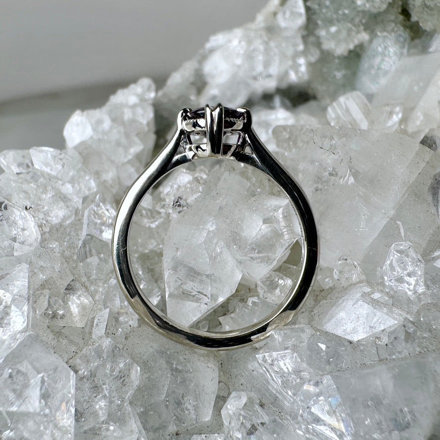 Antique-Inspired Purple Spinel Solitaire Ring | 14k White Gold