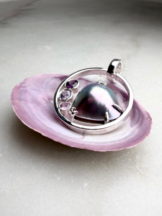 Mabé Pearl & Purple Spinel Pendant | Sterling Silver