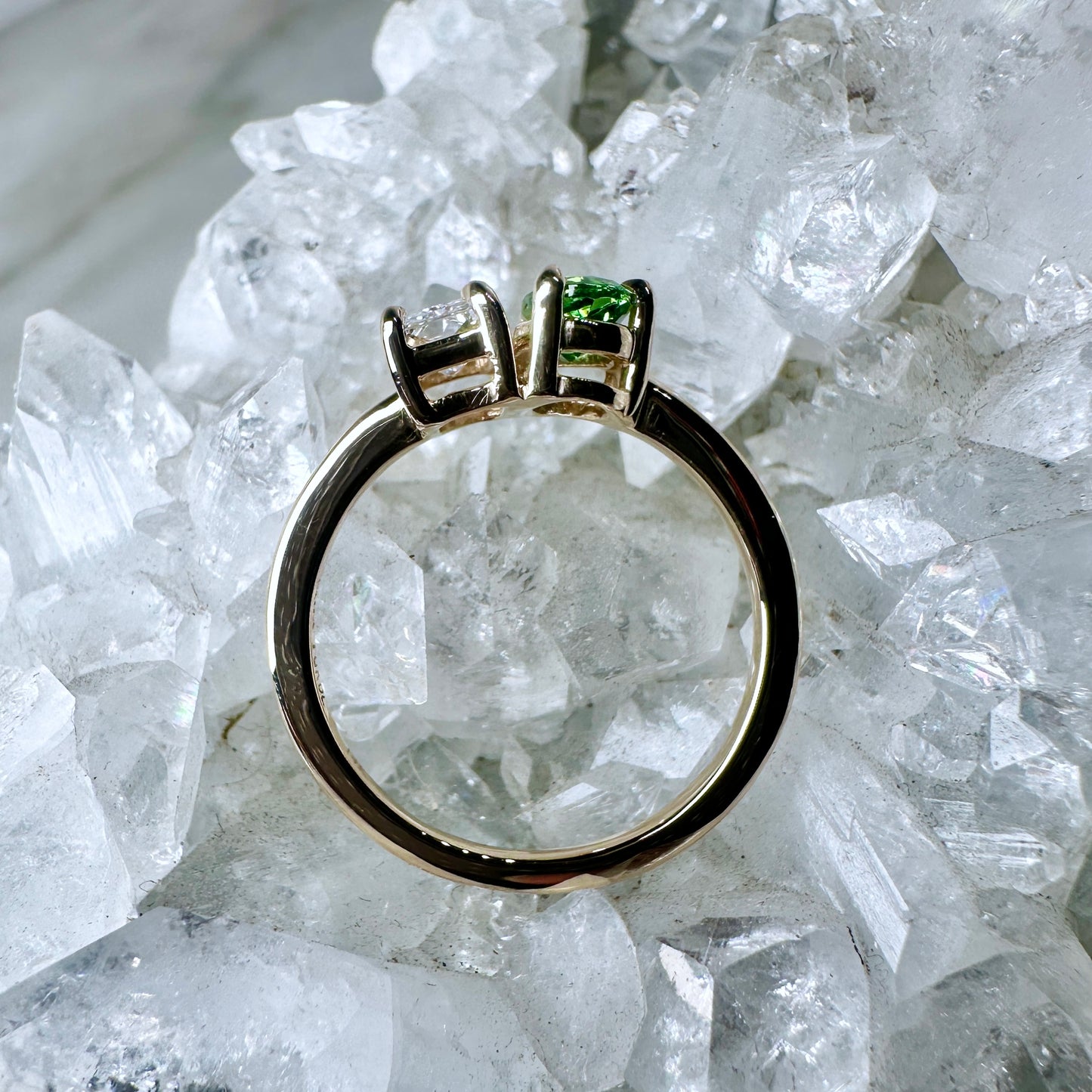 Lab Grown Diamond & Tsavorite Garnet Toi et Moi | 14k Yellow Gold